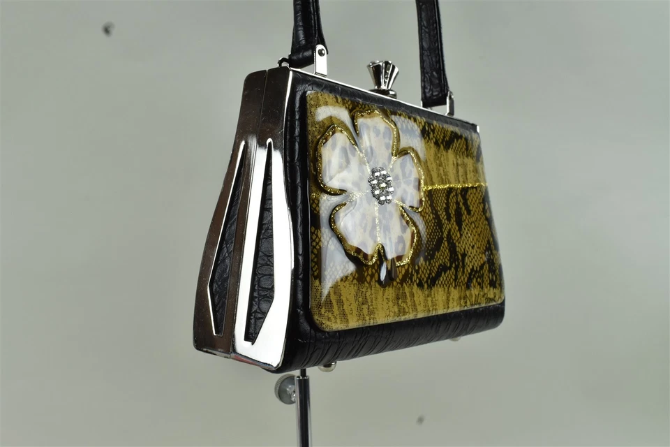 Debbie Brooks 黑色花卉蛇皮设计师手提包手拿包 - 小钱包 — 第 3/4 张图片