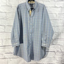 Paul Fredrick Dress Shirt Men 18x33 Blue Tailed Fit 100 Cotton Two Ply Non Iron