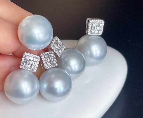 Collection Aurora 17-15mm Australian south sea pearl set G18K Diamond - Foto 3 di 6