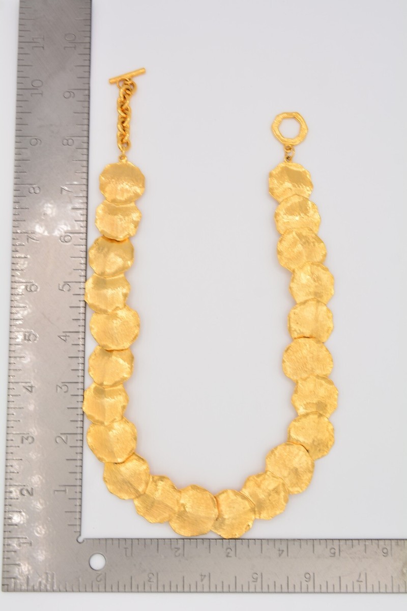 Vintage Chunky Collar Necklace Shiny Brushed Gold Leaf