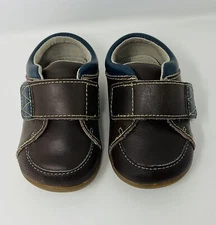 See Kai Run Infant Boys Shoes Size 3.5 Leather Brown Navy Walkers Hook and Loop