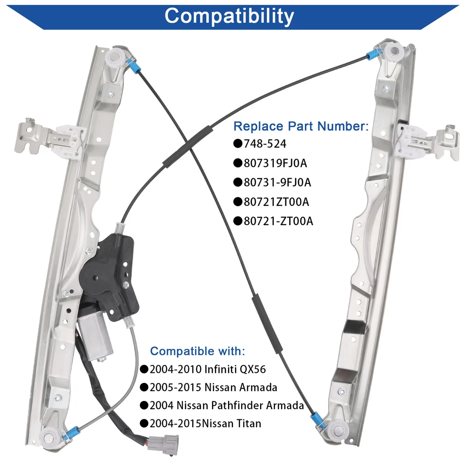 Power Window Regulator For 2004-2010 Nissan Titan Front Driver LH Side w/ Motor - Image 2 of 4