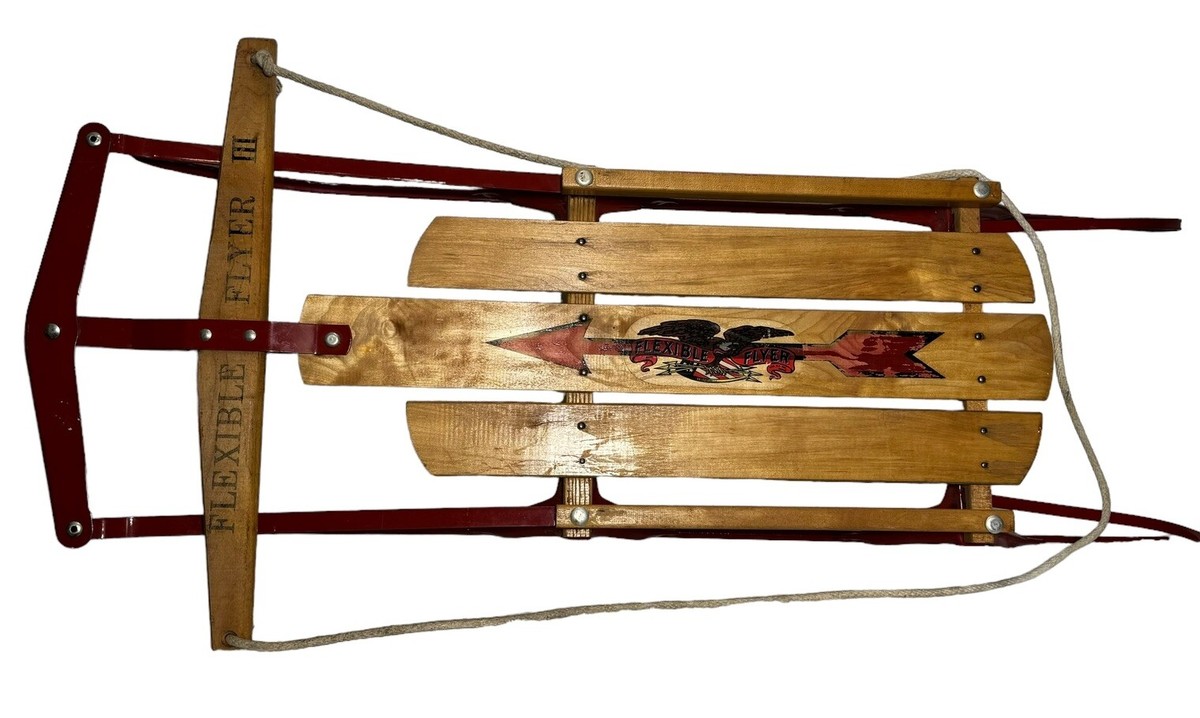 Flexible Flyer III 3 Wooden Sled Red Metal Rails Vintage 48” | eBay