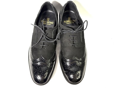 Florentino Black Nubuk and Leather Brogue Derby Shoes EU39 UK5.5 US6