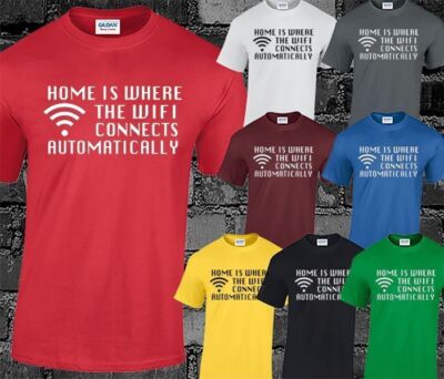 Home Is Where Wifi Connects Mens T Shirt Funny Geek Nerd Gamer Design Top
