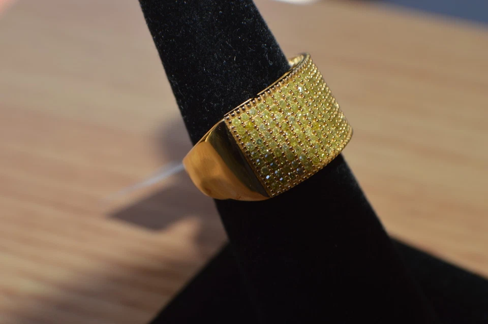 1.00ct Natural Yellow Diamond Ring 14K Yellow Gold over Sterling Silver Size 6 - Image 3 of 4