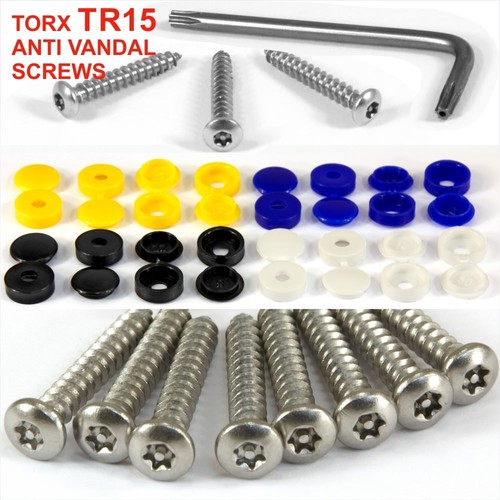 Number plate security screws caps HINGED wrench tool screwdriver FIXING