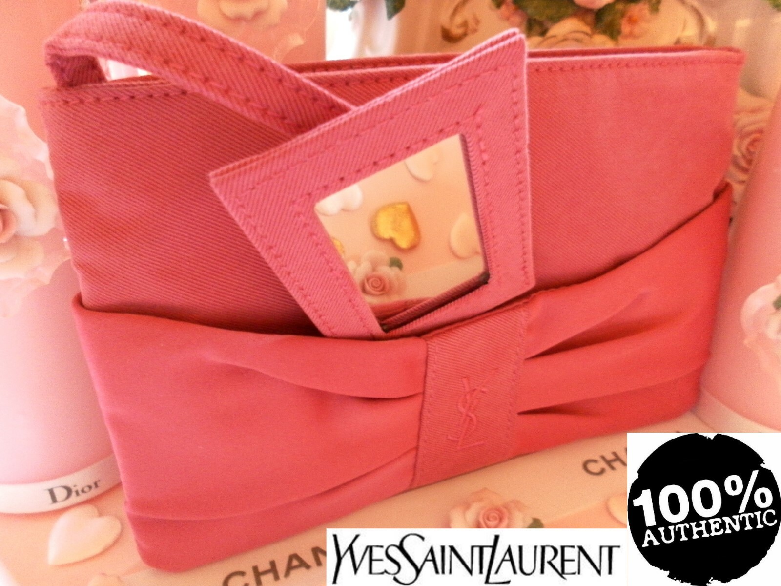 SAINT LAURENT BORSA DA SERA 100% AUTENTICA edizione limitata YSL COUTURE BEAUTY MAKEUP pochette e specchio