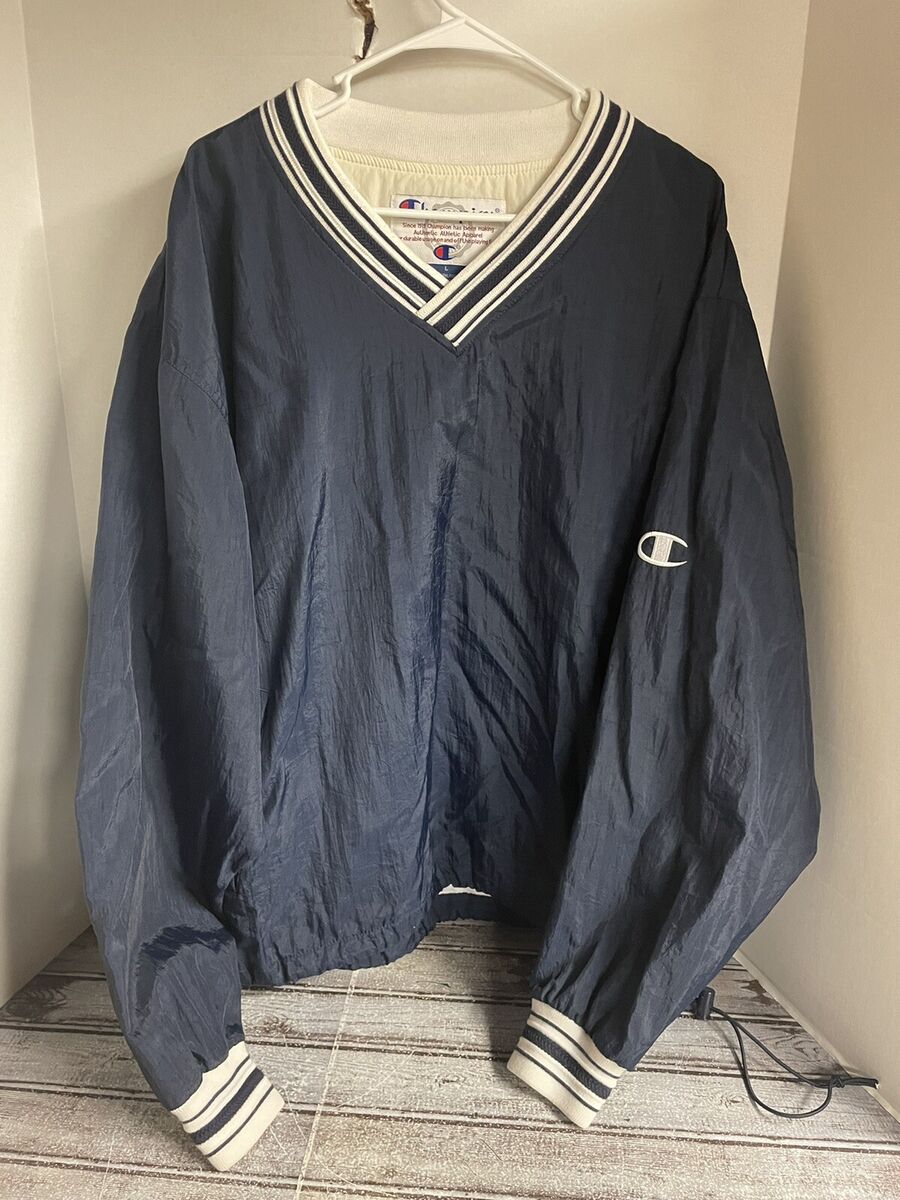 Vintage 90s Champion Windbreaker Blue Nylon Pullover V Neck Vintage 90s Champion Windbreaker Blue Nylon Pullover V Neck