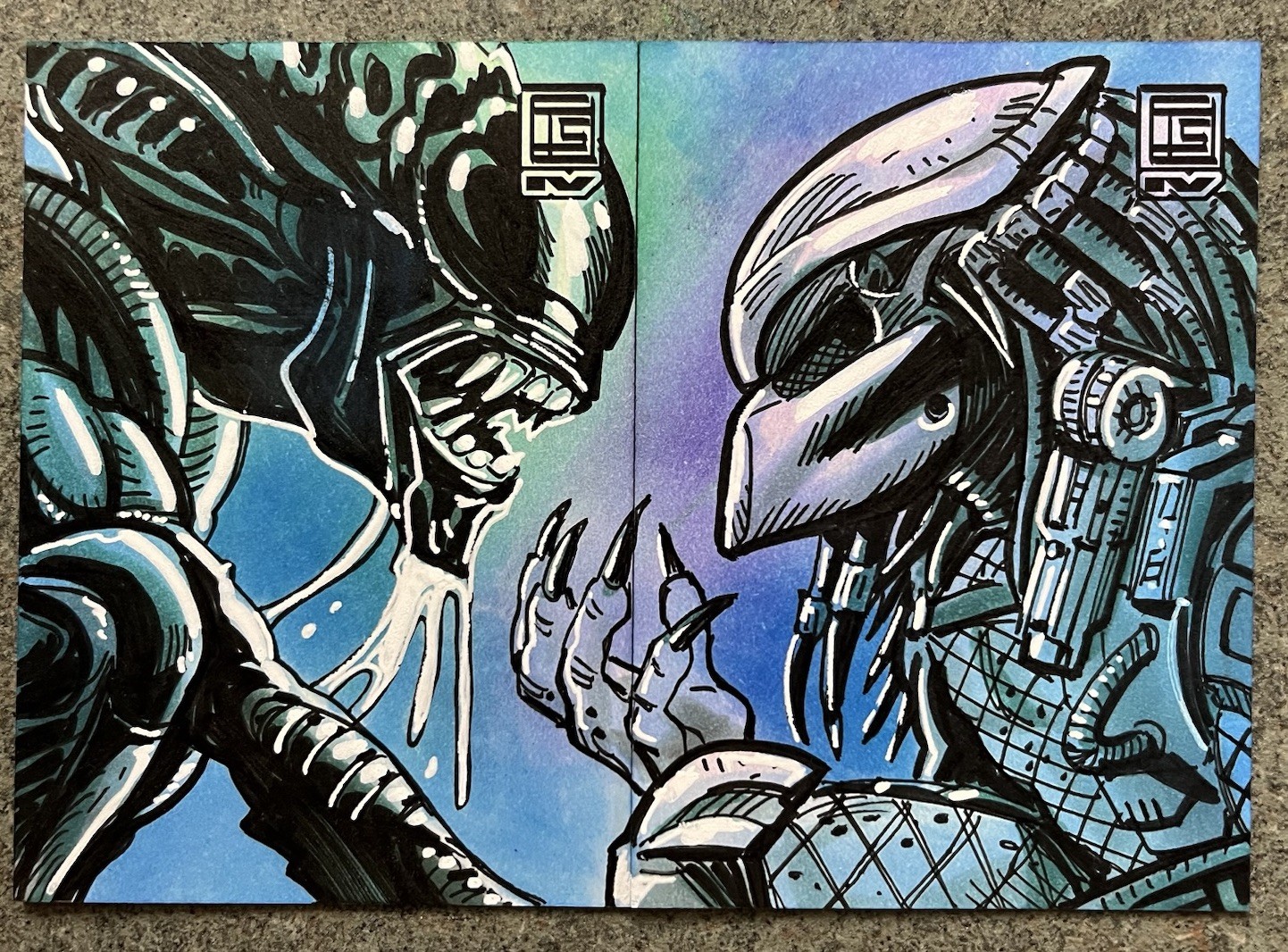 Alien Vs Predator Xenomorph Sketch Card PSC 2 Card Puzzle Tim Shinn 1/1