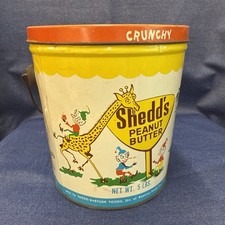 Shedd's Peanut Butter Tin Vintage 5 LBS Bucket with Lid Made In USA