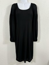 David Meister Dress Womens 4 Black Sheath Romantic Sheer Long Sleeve Midi