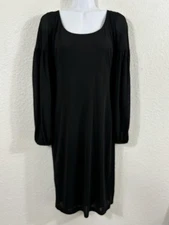 David Meister Dress Womens 4 Black Sheath Romantic Sheer Long Sleeve Midi