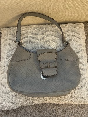 Authentic Prada Milano Embossed Leather Shoulder Bag Gray Vintage Y2K Hobo Italy