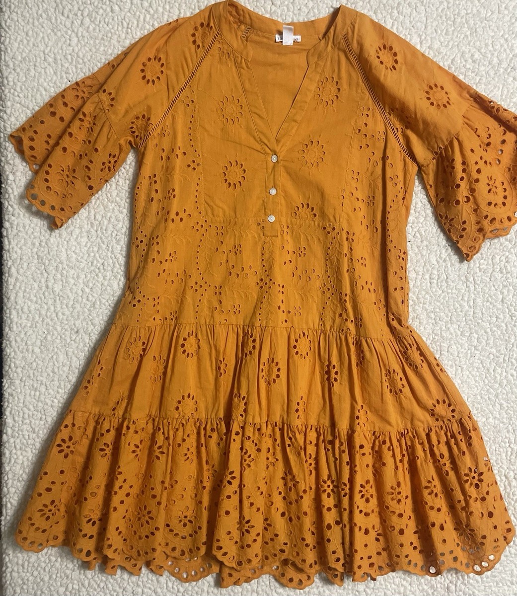 orange eyelet dress Althea Skirt Society blend fabric 70s Orange cotton eyelet lace