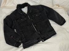 Zara Girls Black Denim Jean Jacket Sherpa Lined Snap Front 4/5