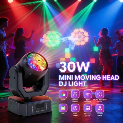 30W LED Moving Head Light Beam Stage DJ Disco Bar DMX Spot Lighting W/Remote