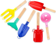 6 Piece Beach Sand Box Toys, Kids Gardening Tools, Made of Metal with Sturdy Woo