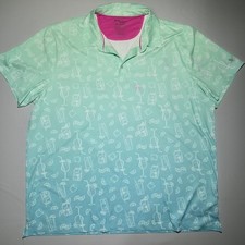 Birdie Bound Polo Shirt Mens 3XL Green Blue Cocktail Print Golf Stretch