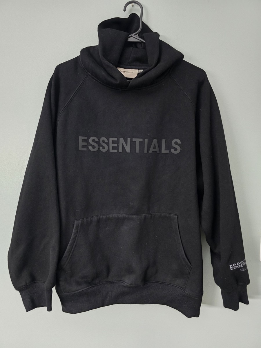 Essentials Mens Sweater Large Black Hoodie Raglan Spellout