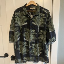 Tommy Bahama Shirt Men XL Button-Up Hawaiian Palm Tree Beach Green 100 Silk