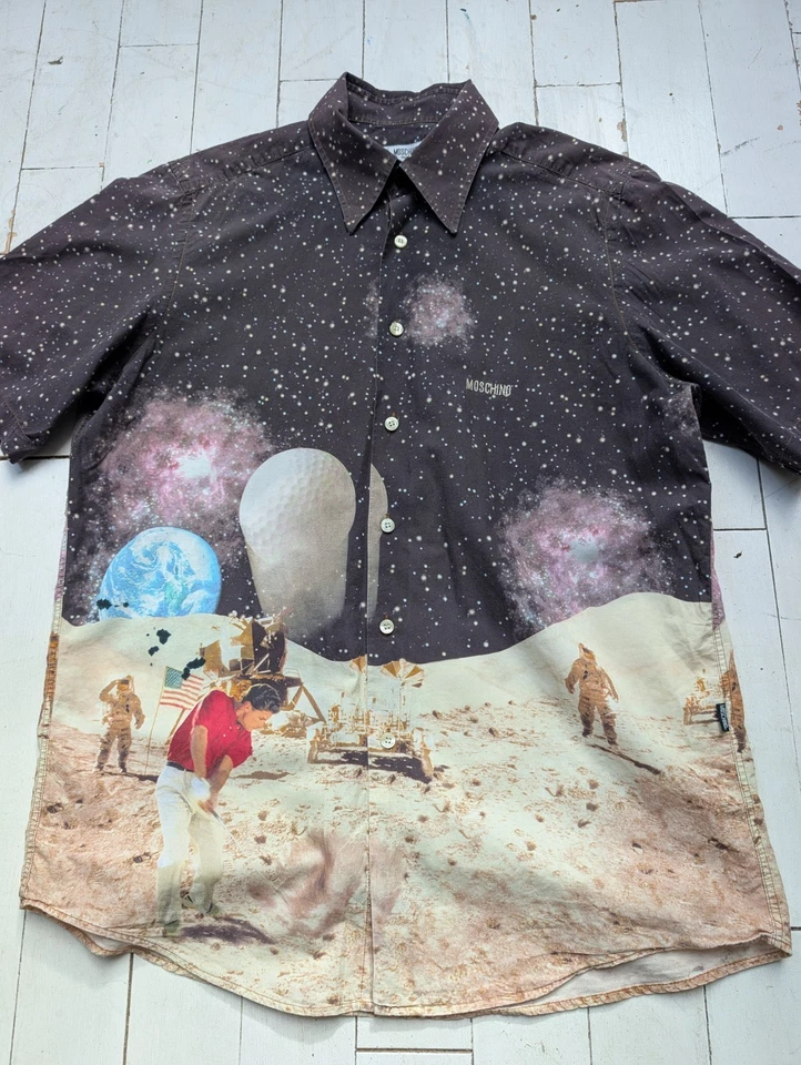 MOSCHINO Shirt Size XL Beautiful GOLF / SPACE Design Short Sleeve SUPER COOL - Image 2 of 4