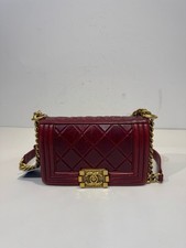 Chanel Small Boy Flap Burgundy Aged Calfskin Gold HW Crossbody Bag Auth