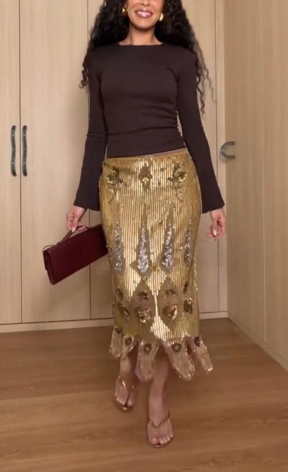 Zara Embroidered Skirt ZW Collection Limited Edition Gold Size S 7521/616 New image 5