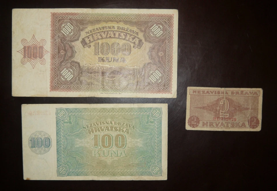 Croatia 2 100 1000 dinar 1941 1942 - Image 2 of 2