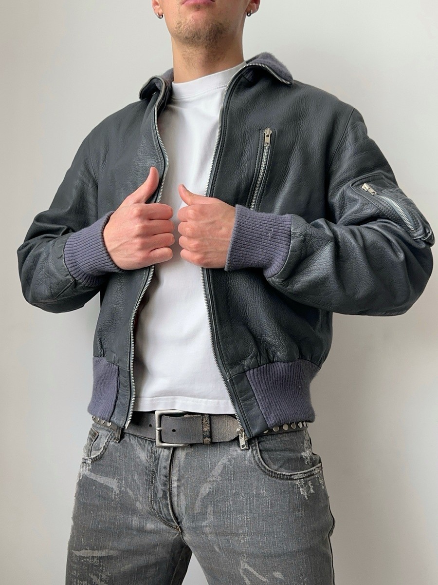 Vintage 80s German Army Flight MA-1 Genuine Leather Bomber Jacket