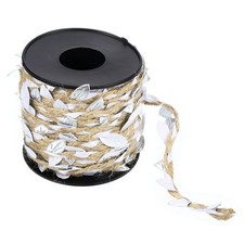 33ft 5mm Burlap Leaf Ribbon Vine Natural Jute Rope Twine, Silver Tone