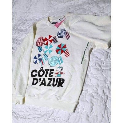 Peanuts Snoopy Cote dAzur Graphic Crewneck Sweatshirt Women's Medium Off White