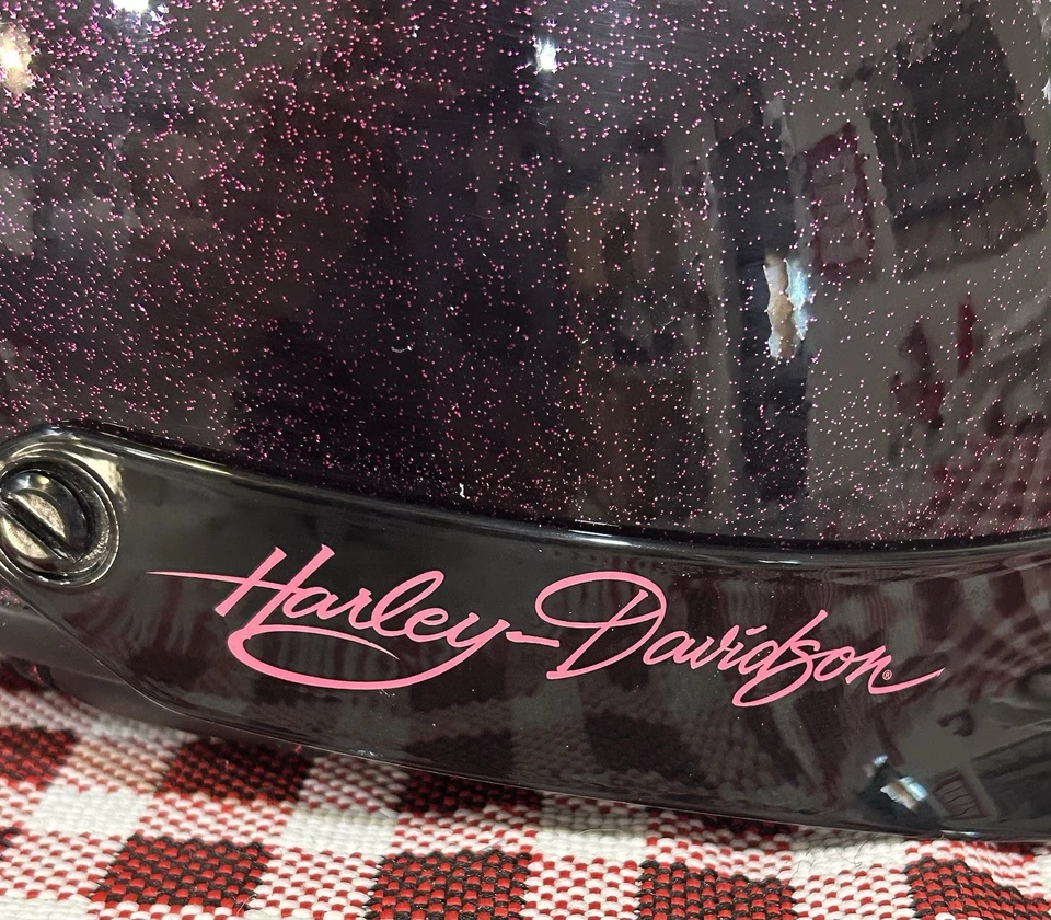 Medio casco Harley Davidson para mujer M etiqueta rosa brillo metálico escama Foto 2 de 4