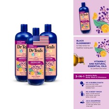 Dr Teal's Kids 3-in-1 Bubble Bath Body Wash Shampoo Elderberry Vitamin C 20oz