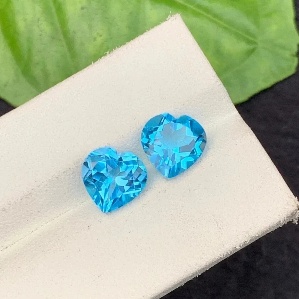 Par de piedras preciosas sueltas impecables de turmalina azul corazón natural de 10 quilates 2 piezas Foto 3 de 4