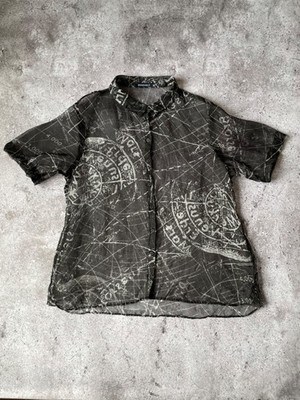 RUNDHOLZ Black Mesh Map Print Shirt Top Sheer Avant Garde Lagenlook Punk - Large