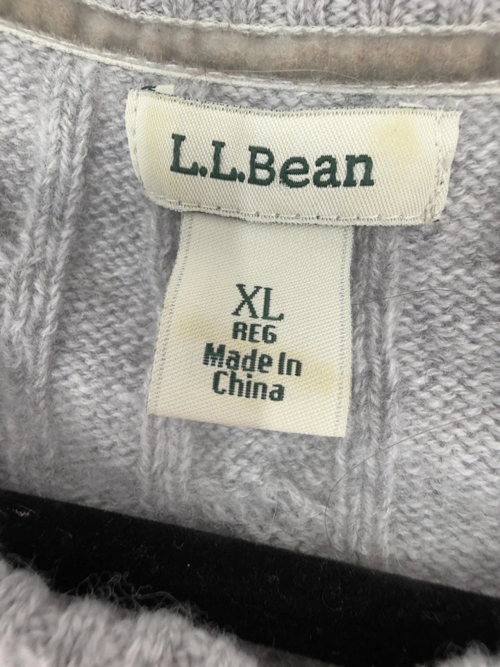 LL Bean Sweater Mens XL Gray 100% Cashmere CableKnit Crewneck Pullover Classic - Image 2 of 4