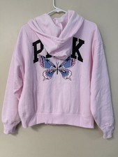 NEW Victoria's Secret PINK Ivy Fleece Full Zip Hoodie Pink Butterflly XS