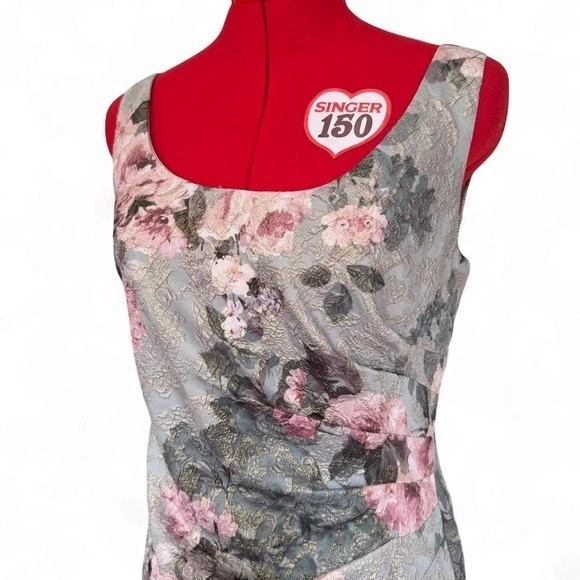 Vestido Brocado Estampado Floral Adrianna Papell Formal Boda Invitada Ocasión Especial