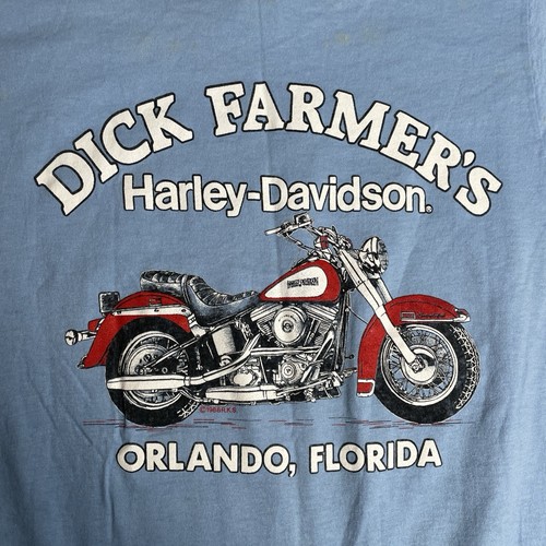 Harley Davidson t shirt vintage anni 80 M Dick Farmer's Orlando Florida blu - Foto 1 di 14