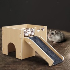 Wooden Guinea Pig Hideout Hamster Chamber Cabin with Ladder