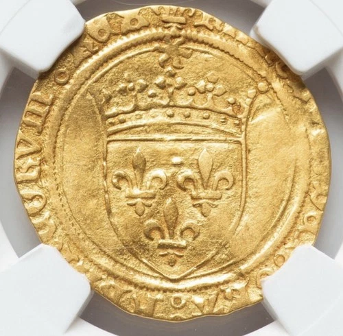 GOLD NGC AU. FRANCE King Charles VIII 1483-1498 AD, Ecu d'Or Paris Medieval Coin
