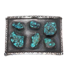 50's-60's Vintage Navajo botryoidal turquoise nugget belt buckle sterling silver