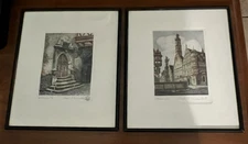 Pair Hand-Colored Etchings by F Schnorrhahn Rothenburg ob der Tauber Framed Org.