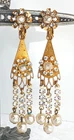 Vtg rare signed Miriam Haskell baroque pearl rhinestone Gold Tone drop earrings