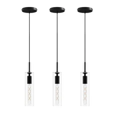 3 Pack Pendant Light Modern Black Chandelier Clear Glass Dining Hanging Fixture