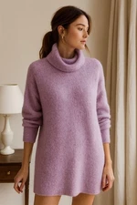 Nordstrom Soft Lavender Purple Alpaca Blend Fuzzy Tunic Sweater Turtleneck Small