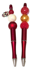 Red Metal Gold Beaded Glam Ballpoint Pens Set Skull Charm Stationary Office Gift