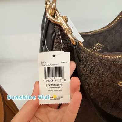 NWT Coach Teri Hobo Bag In Signature Canvas CV940 Gold/Walnut