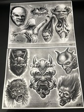 Vintage Art Tattoo Flash Sheet By Lior Cifer Black White 2 Prints From 2001